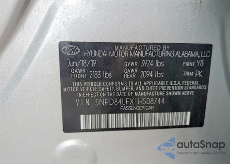 2020 Hyundai Elantra Sel z USA, uszkodzony, nr VIN 5NPD84LFXLH508744